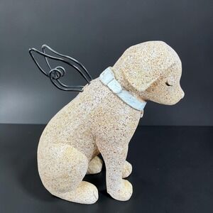 Devoted Angel Dog Figurine Stone Look Resin Puppy Wire Wings Tan 5in Memorial